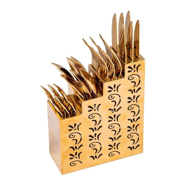 VIP Luxe 24-Piece Gold Cutlery Set with Stand