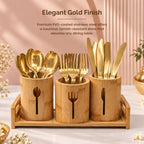 Gold Laser Cutlery Set with Wooden Tray