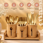 Gold Laser Cutlery Set with Wooden Tray