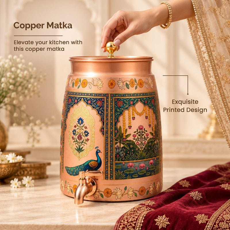 Copper Matka Water Dispenser with Tap & Lid