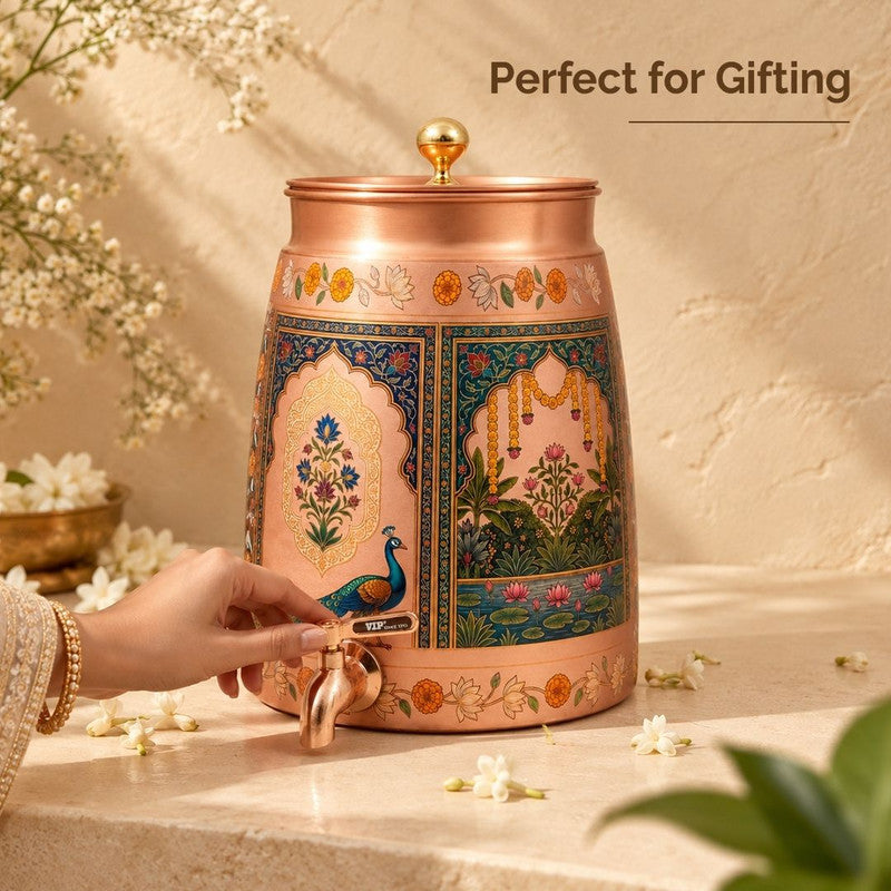 Copper Matka Water Dispenser with Tap & Lid