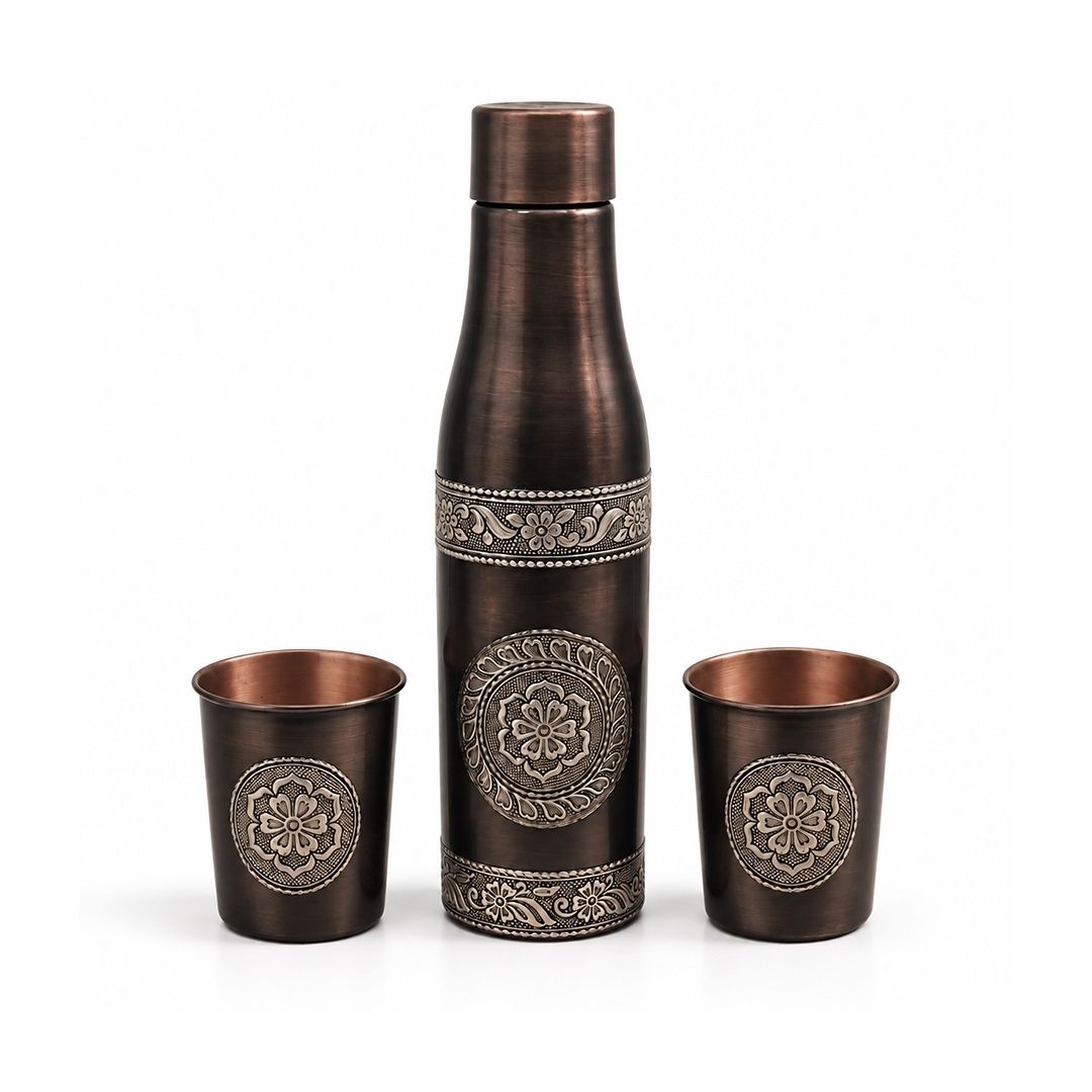 Antique Foil Gift Set with 1 Bottle & 2 Glasses