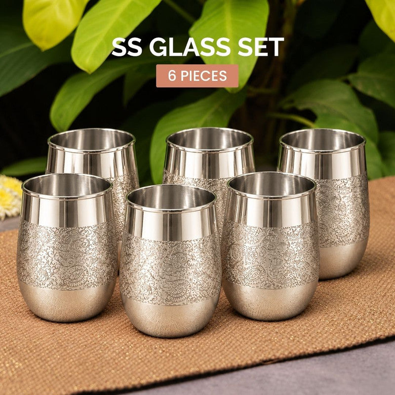 Stainless Steel Glass Set of 6 for Home Dining