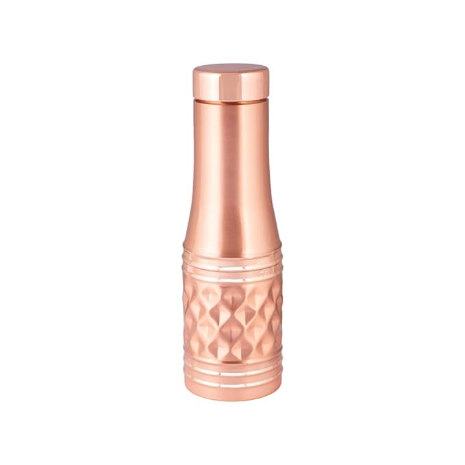 Hammered Copper Water Bottle with Diamond-Cut Design