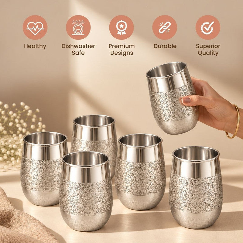 Stainless Steel Glass Set of 6 for Home Dining