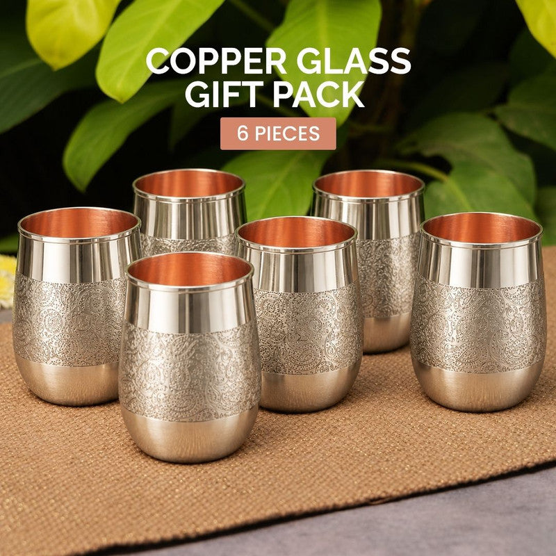 Copper Glass Set of 6, 400 ml Drinking Tumblers