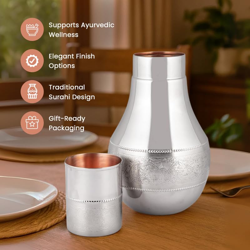 Surahi Silver Copper Water Jug