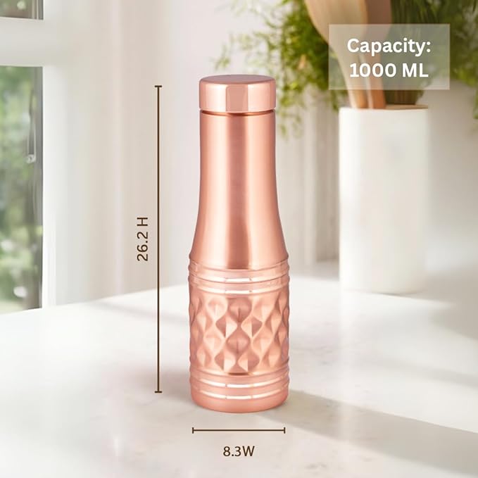 Hammered Copper Water Bottle with Diamond-Cut Design