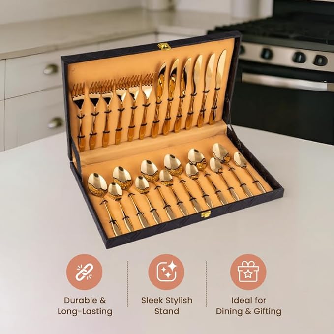 24-Piece Gold Cutlery Set with Sleek Designer Handles