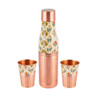 Handcrafted Floral Engraved Copper Bottle & Glass Set