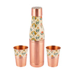 Handcrafted Floral Engraved Copper Bottle & Glass Set