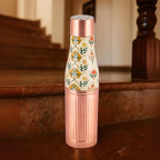 Handcrafted Floral Engraved Copper Bottle & Glass Set