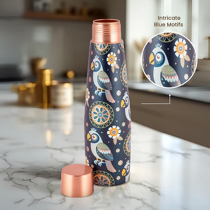 Copper Bottle with Bird Motif UV Printed Design