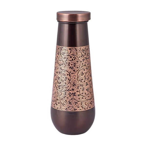 Designer Copper Bottle with Black & Copper Floral Etching