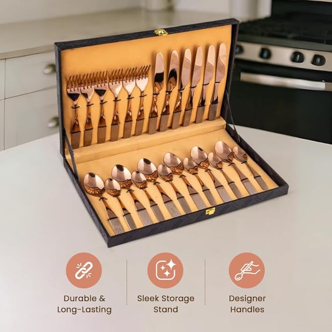 VIP Luxe 24-Piece Rose Gold Cutlery Set