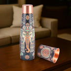 Copper Bottle & Glass Set with Elephant & Mandala Design