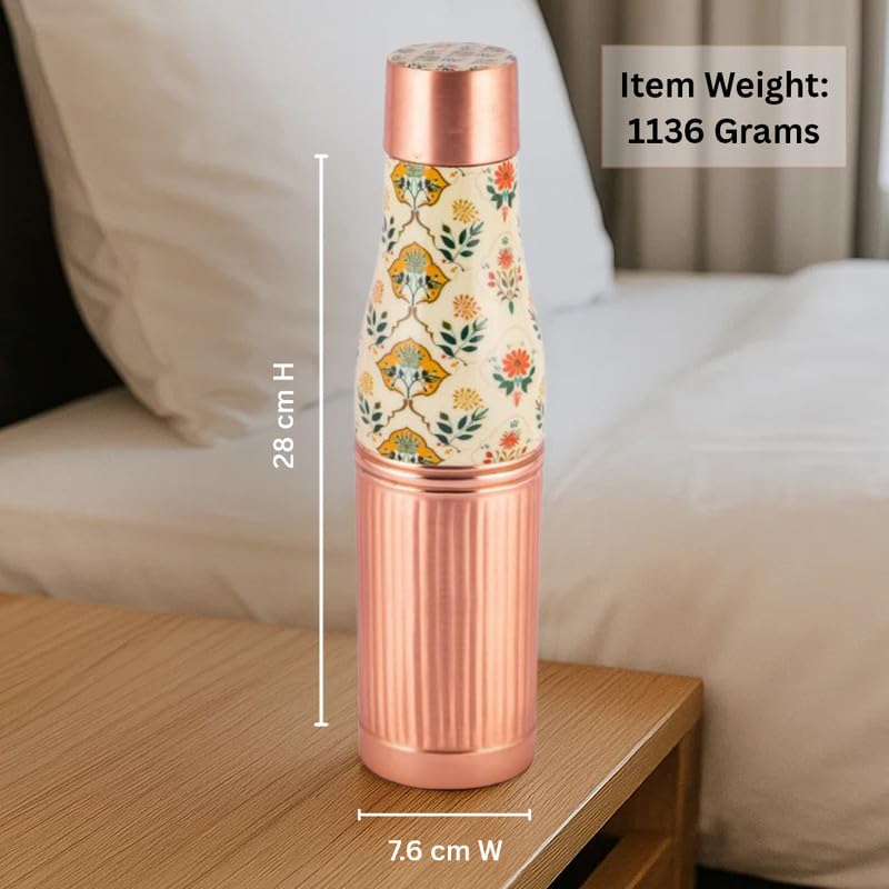 Handcrafted Floral Engraved Copper Bottle & Glass Set