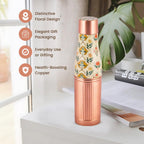Handcrafted Floral Engraved Copper Bottle & Glass Set