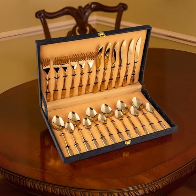 24-Piece Gold Cutlery Set with Sleek Designer Handles