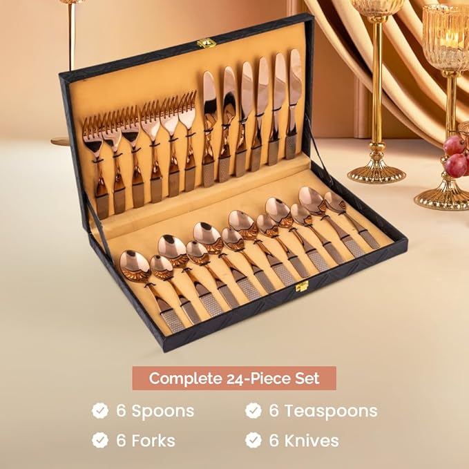 VIP Luxe 24-Piece Rose Gold Cutlery Set