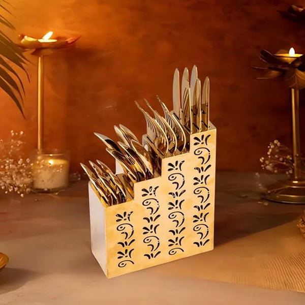 VIP Luxe 24-Piece Gold Cutlery Set with Stand - alternate view