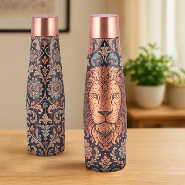 Designer Copper Bottle & Glass Set with Lion Motif - alternate view