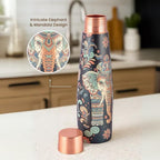 Copper Bottle & Glass Set with Elephant & Mandala Design