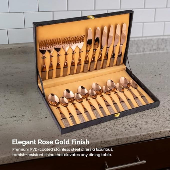 VIP Luxe 24-Piece Rose Gold Cutlery Set