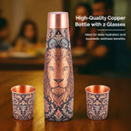 Designer Copper Bottle & Glass Set with Lion Motif