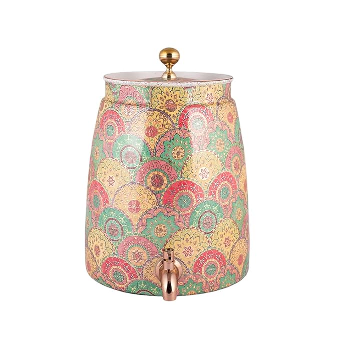 Copper Matka Water Pot Foral print