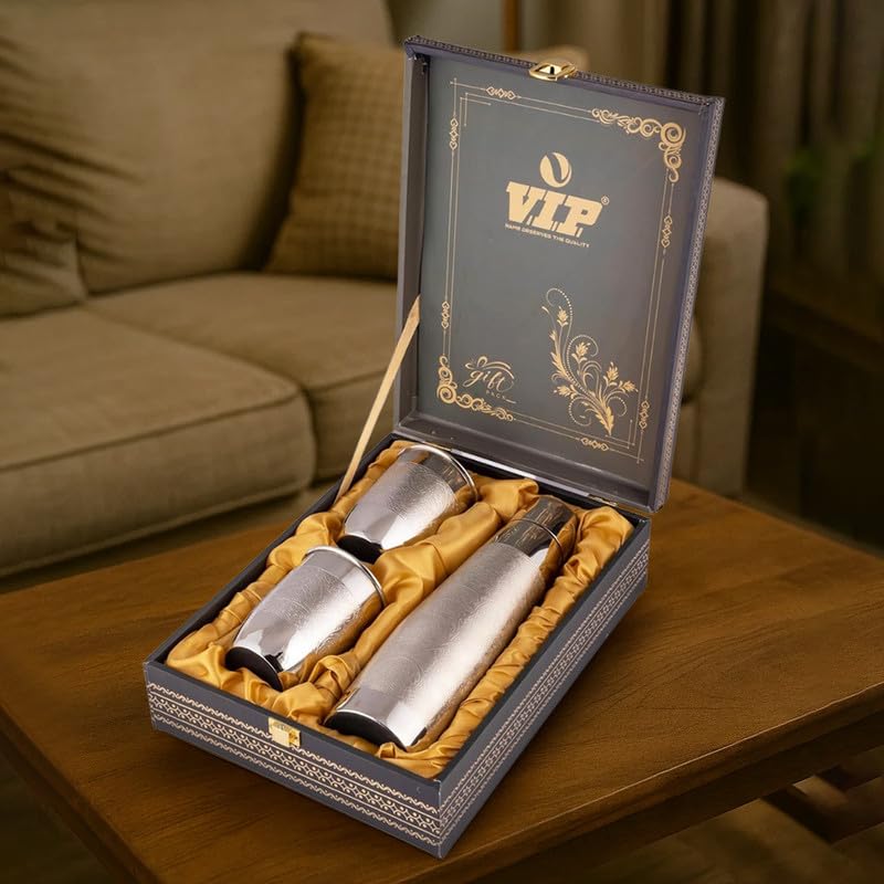 Silver Copper Bottle & Glass Gift Set