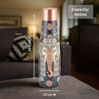 Copper Bottle & Glass Set with Elephant & Mandala Design