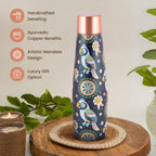 Artistic Copper Bottle & Glass Gift Set with Blue Mandala Print