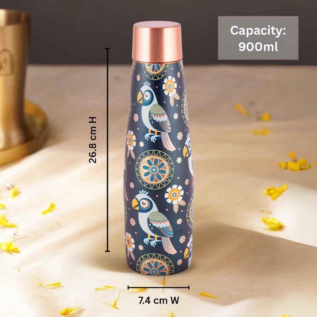Artistic Copper Bottle & Glass Gift Set with Blue Mandala Print