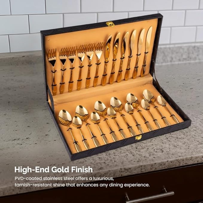 24-Piece Gold Cutlery Set with Sleek Designer Handles