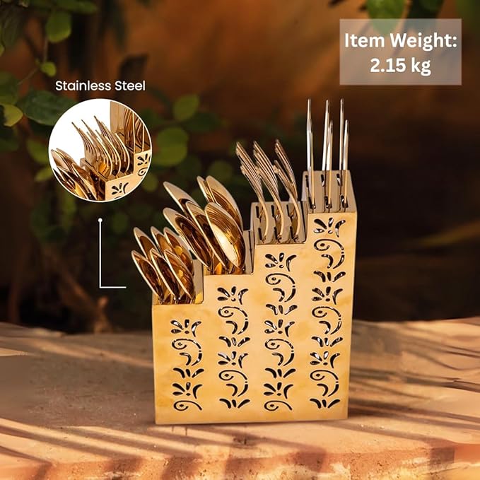 VIP Luxe 24-Piece Gold Cutlery Set with Stand
