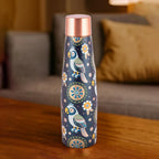 Artistic Copper Bottle & Glass Gift Set with Blue Mandala Print