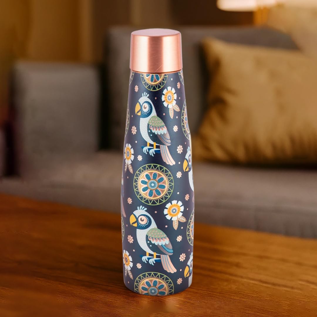 Artistic Copper Bottle & Glass Gift Set with Blue Mandala Print