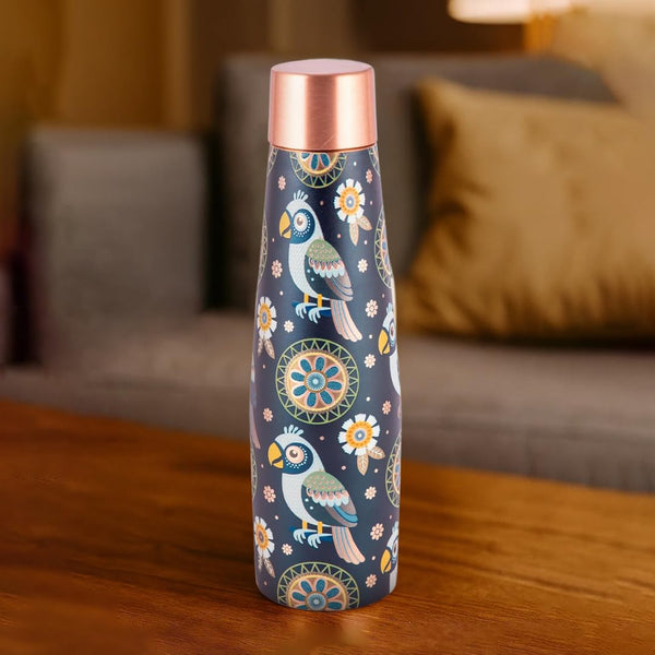 Artistic Copper Bottle & Glass Gift Set with Blue Mandala Print - alternate view