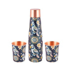 Artistic Copper Bottle & Glass Gift Set with Blue Mandala Print