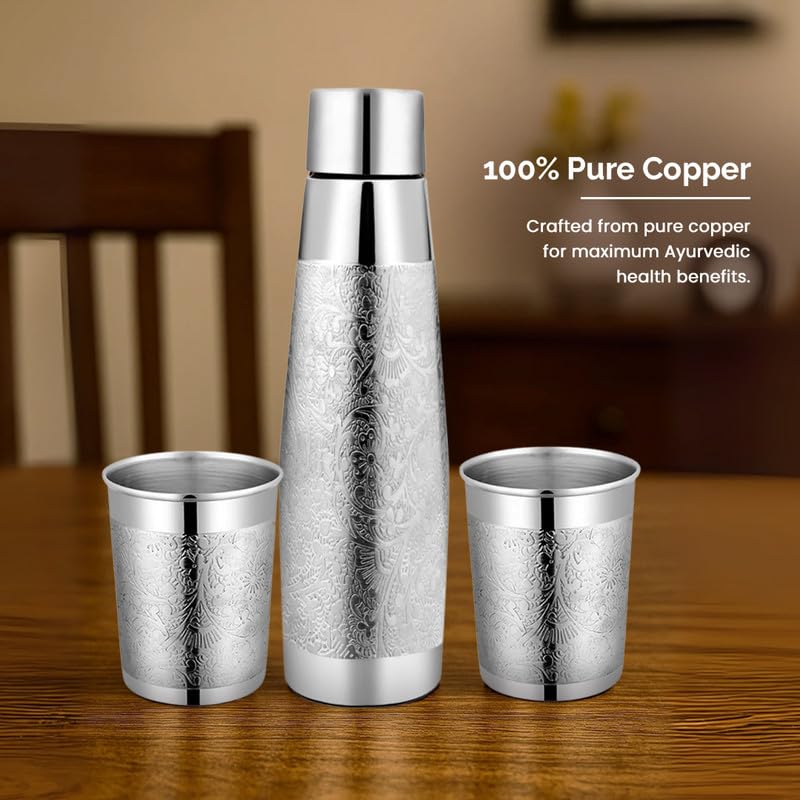 Silver Copper Bottle & Glass Gift Set