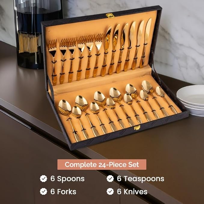 24-Piece Gold Cutlery Set with Sleek Designer Handles