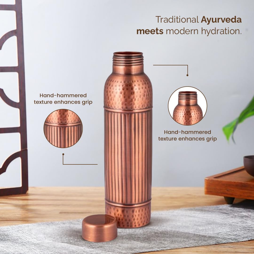 Hammered Copper Water Bottle with Vintage Finish