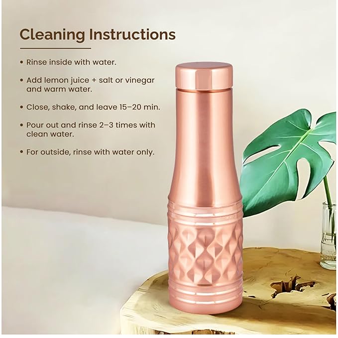 Hammered Copper Water Bottle with Diamond-Cut Design