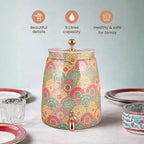 Copper Matka Water Pot Foral print