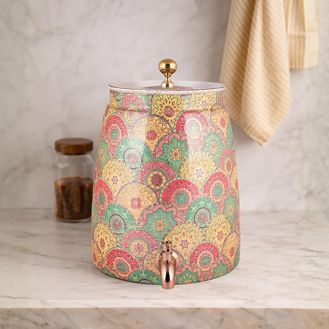 Copper Matka Water Pot Foral print