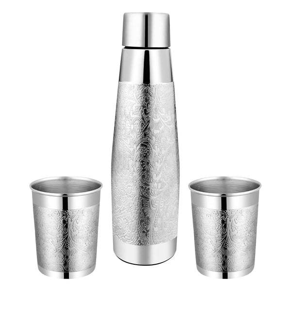 Silver Copper Bottle & Glass Gift Set