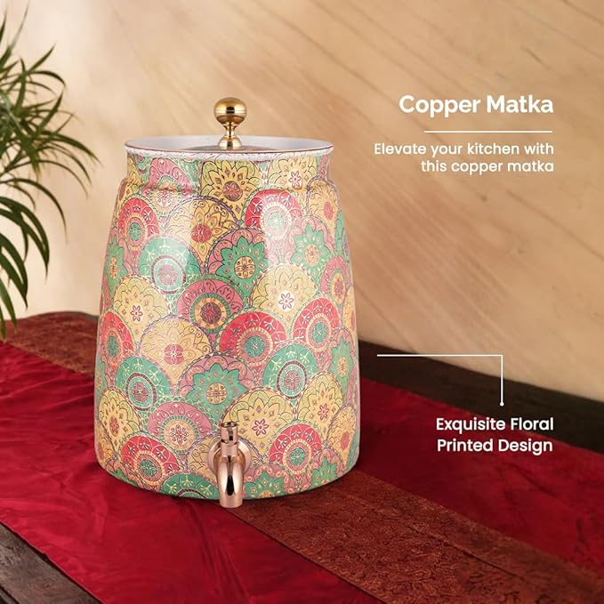 Copper Matka Water Pot Foral print