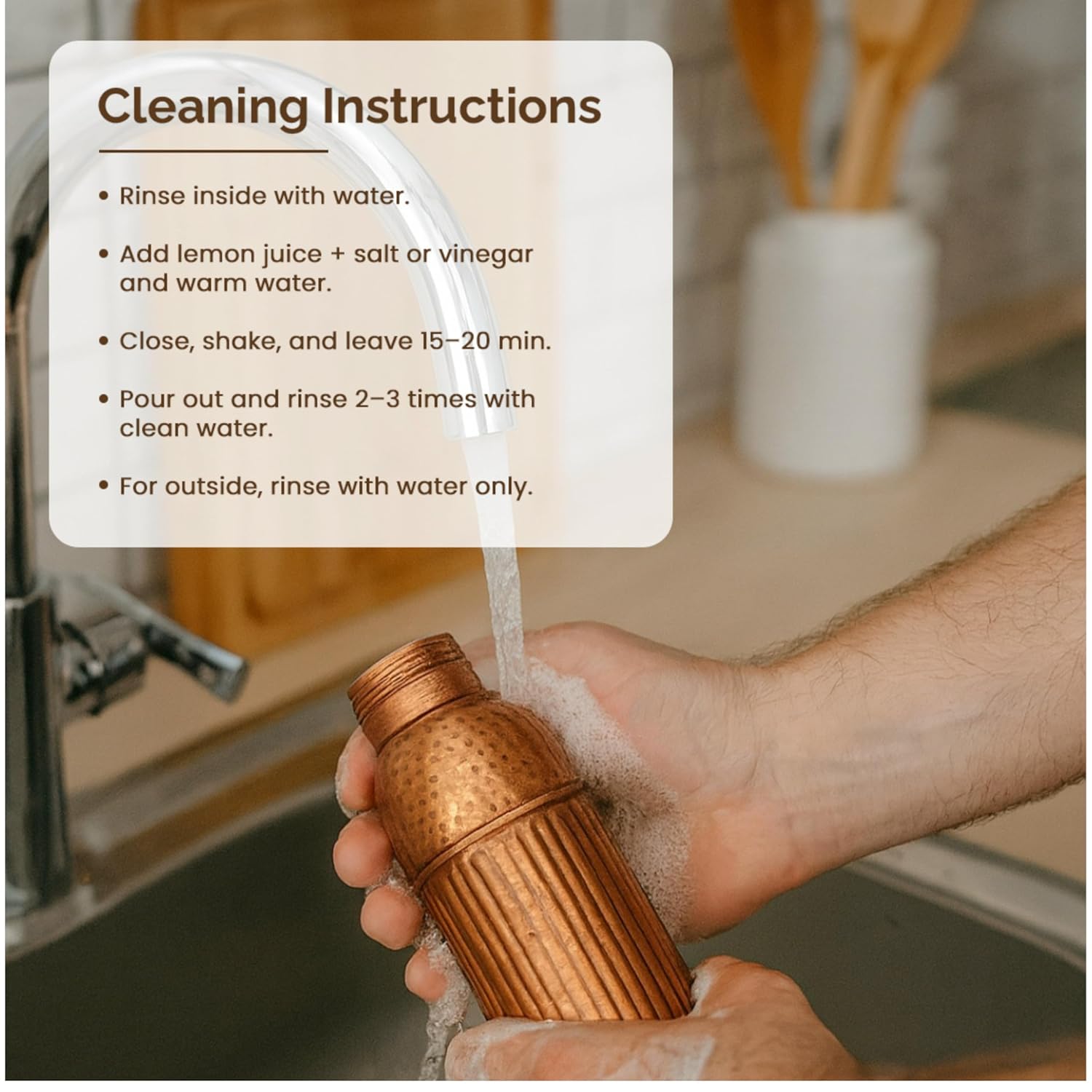 Hammered Copper Water Bottle with Vintage Finish