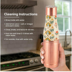 Handcrafted Floral Engraved Copper Bottle & Glass Set